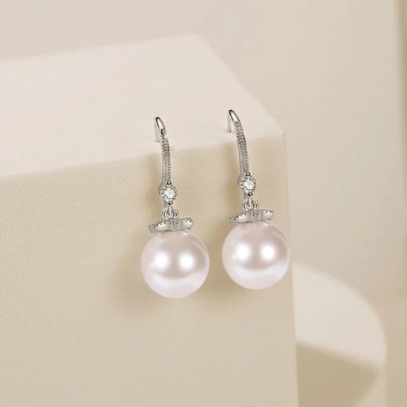 925 Sterling silver Pretty crystal pearl earrings for women fashion designer - Picture 4 of 6
